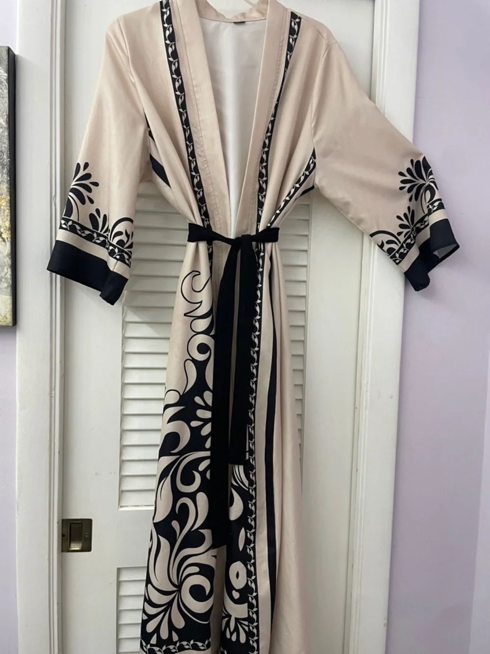 Beige and Black Printed Kimono Duster - Picture 7 of 7